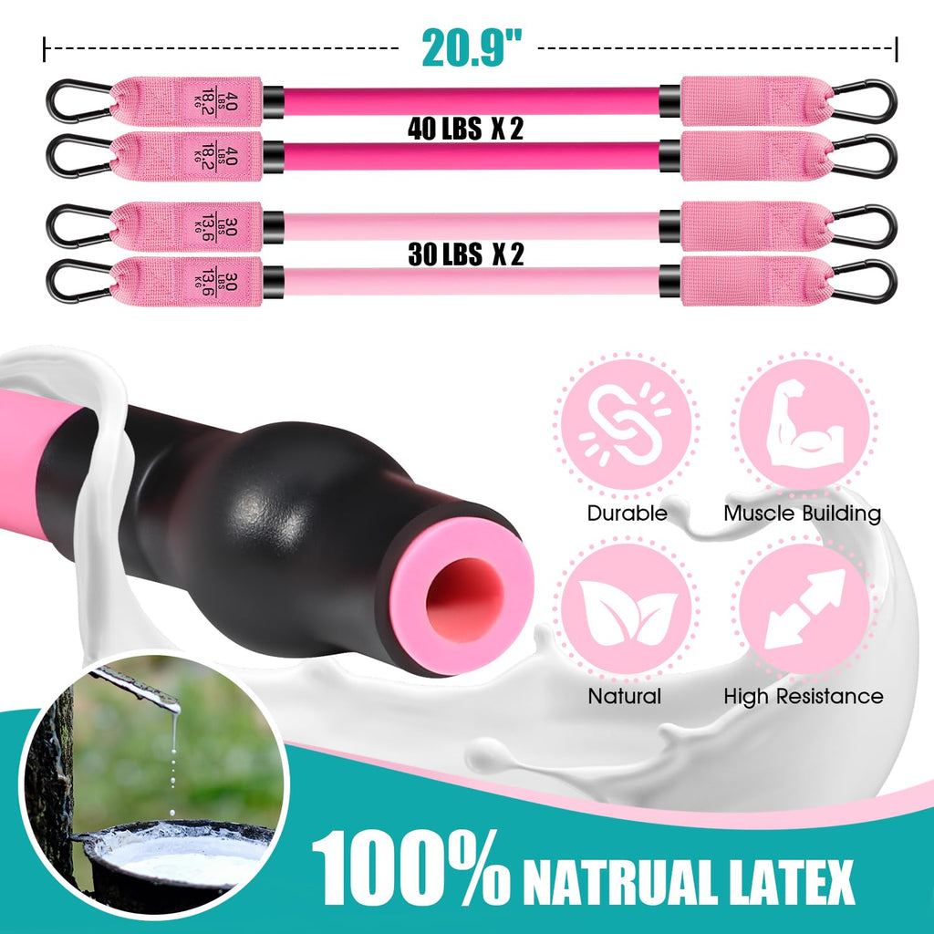 Pilates Bar Kit with Resistance Bands, Pilates Workout Equipment for Legs, Hip, Waist, Arm, Squats Exercise Equipment for Home Workouts, Adjustable 3-Section Pilates Bar Kit for Women & Men