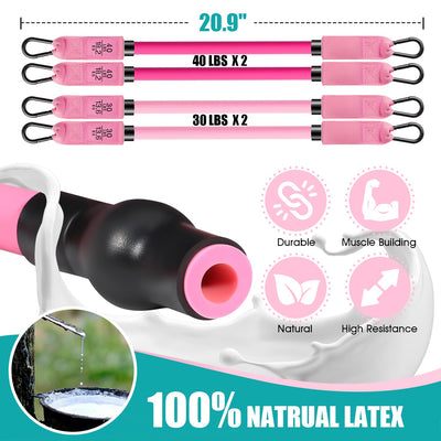 Pilates Bar Kit with Resistance Bands, Pilates Workout Equipment for Legs, Hip, Waist, Arm, Squats Exercise Equipment for Home Workouts, Adjustable 3-Section Pilates Bar Kit for Women & Men