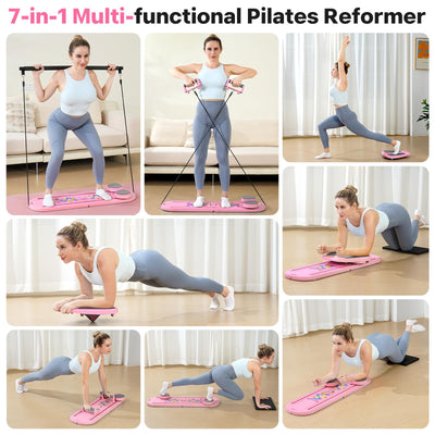 Pilates Board, Pilates Reformer Set, 7 in 1 Multifunctional Pilates Reformer Machine with Timer, Portable Foldable Pilates Board for Home Workout, Pilates Kit with Storage Bag
