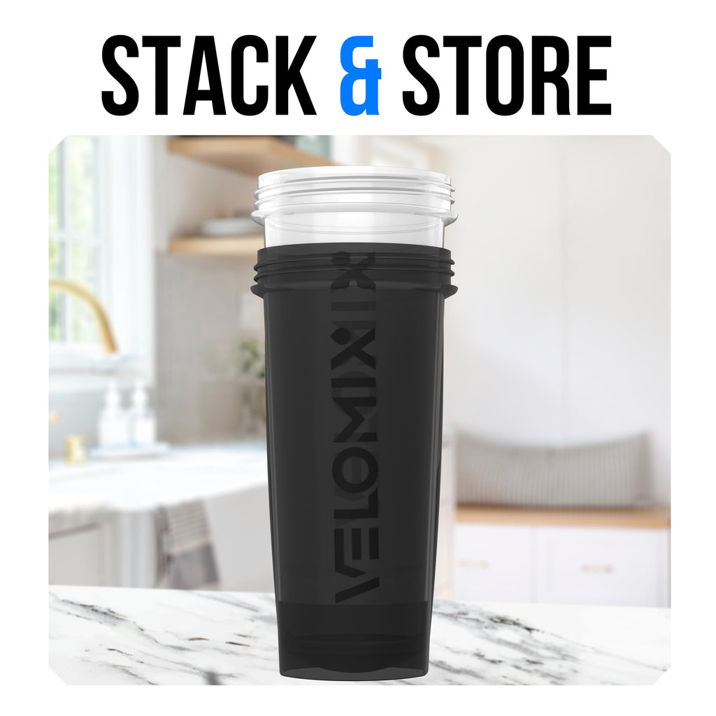 VELOMIX -2 Pack- 28 oz Protein Shaker Bottles for Protein Mixes - 2x Wire Whisk | Leak Proof Shaker Cups for Protein Shakes | Protein Shaker Bottle Pack (Black/Transparent)