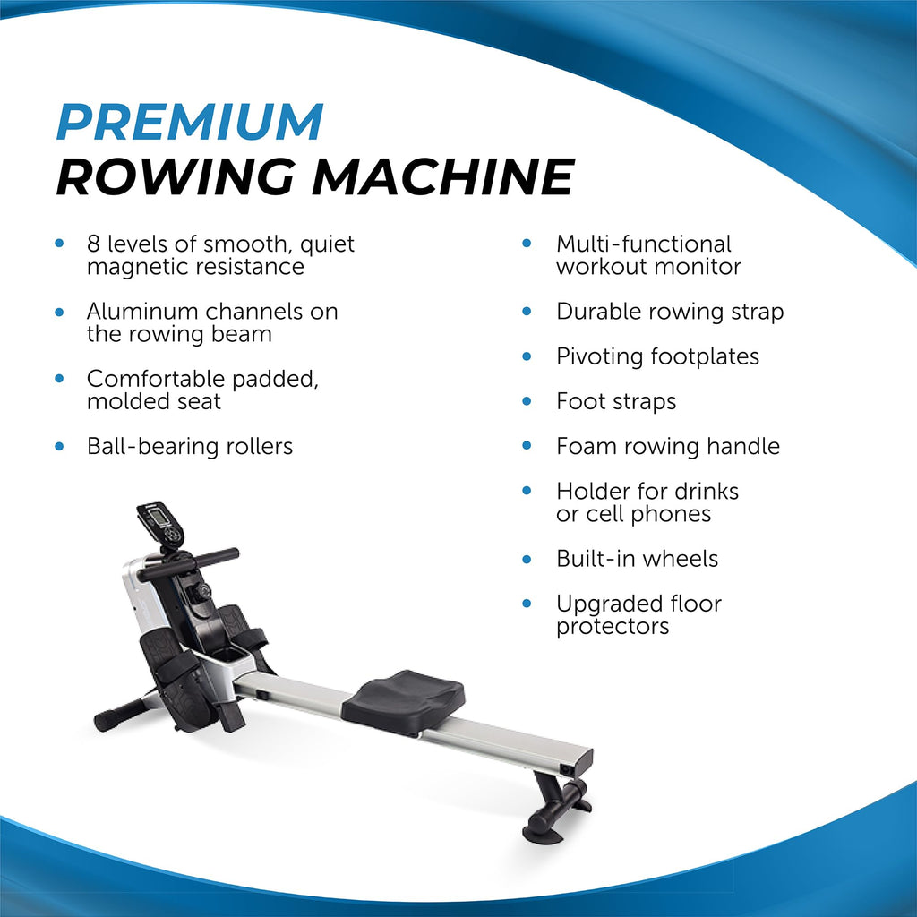 Stamina Magnetic Rower - Rower Machine with Smart Workout App - Rowing Machine with Magnetic Resistance for Home Gym Fitness - Up to 250 lbs Weight Capacity