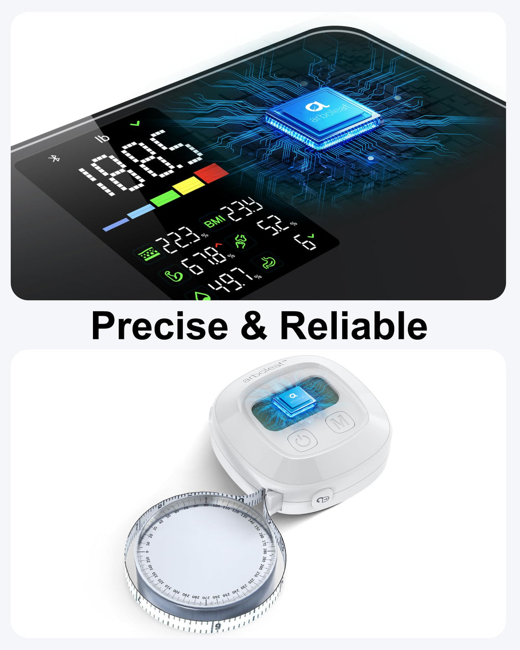 Arboleaf Smart Scale with BMI, Body Fat, Muscle Mass, 14 Composition Metrics, Large LED Display, Digital Bathroom Scale for Weight, Accurate Weighing Machine, App Sync, 500lbs, 11.8"