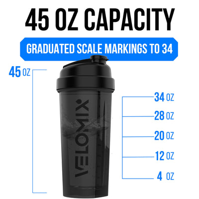 VELOMIX -2 Pack- 28 oz Protein Shaker Bottles for Protein Mixes - 2x Wire Whisk | Leak Proof Shaker Cups for Protein Shakes | Protein Shaker Bottle Pack (Black/Transparent)