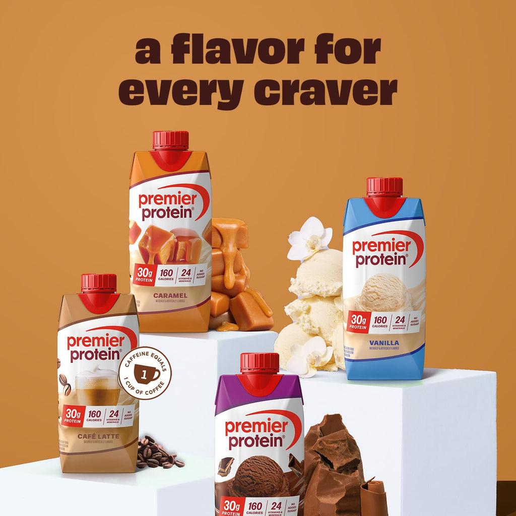 Premier Protein Shake, Vanilla, 30g Protein, 1g Sugar, 24 Vitamins & Minerals to Support Immune Health, 11 fl oz, Pack of 12 (Packaging May Vary)