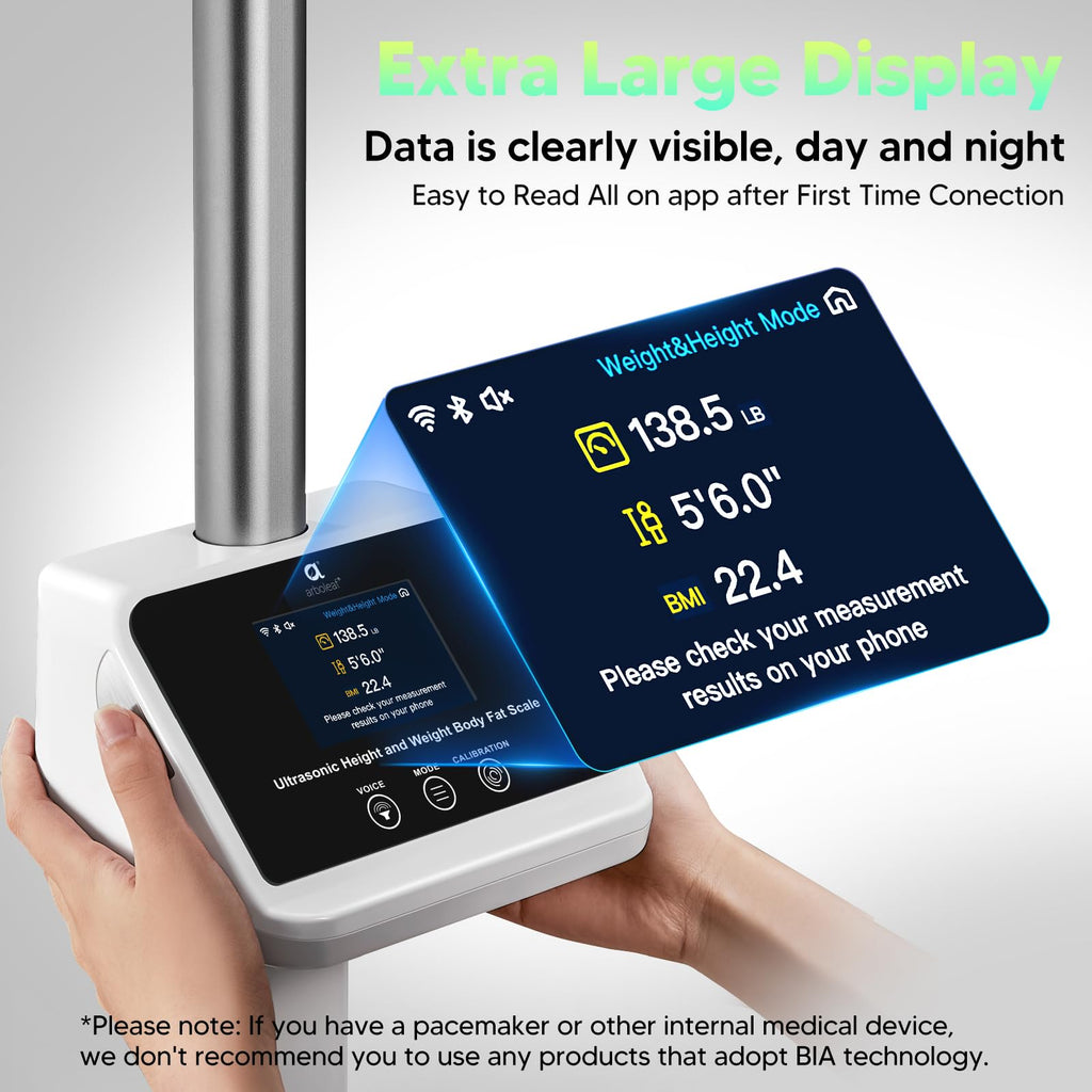 arboleaf Digital Physician Scale, Ultrasonic Height and Weight Scale, Smart Body Composition Analyzer for Gym and Home, 11-485lb, 6ft.4.8in, Body Fat Measurement, Weight, Height, BMI