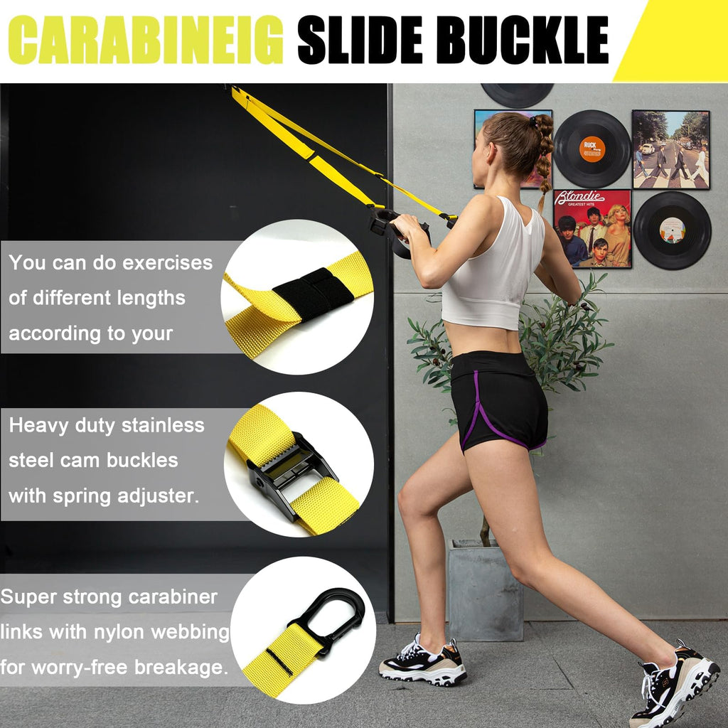 Bodyweight Resistance Training Straps, Complete Home Gym Fitness Trainer kit for Full-Body Workout, Included Door Anchor, Extension Strap, Fitness Guide