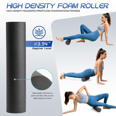 Foam Roller High Density Foam Roller Set for Deep Tissue Muscle Massage, 18" Trigger Point Fitness Exercise Massage Roller, Self-Myofascial Release for Whole Body (Black-18(2 in 1))
