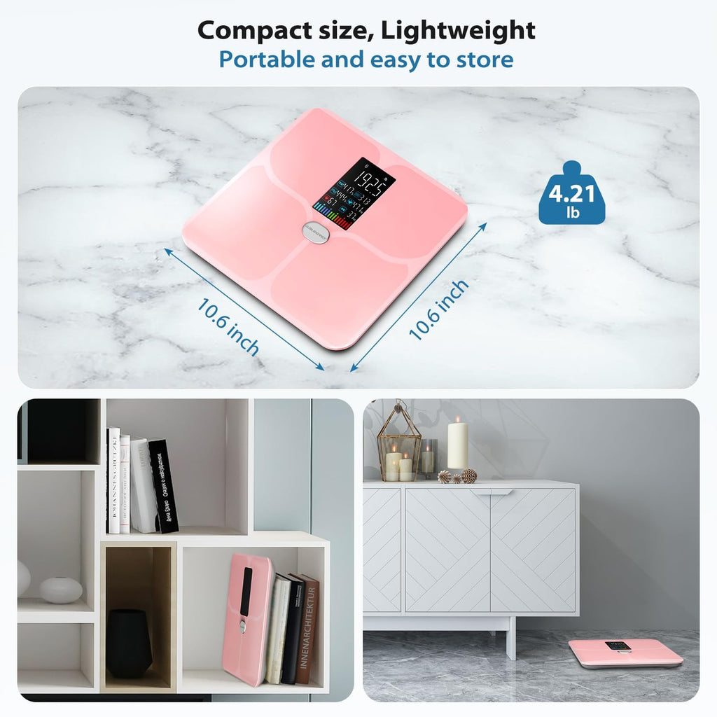 ABLEGRID Body Fat Scale,Digital Smart Bathroom Scale for Body Weight, Large Color Display Screen, 16 Body Composition Metrics BMI, Water Weigh, Heart Rate, Baby Mode, 400lb, Rechargeable