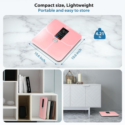 ABLEGRID Body Fat Scale,Digital Smart Bathroom Scale for Body Weight, Large Color Display Screen, 16 Body Composition Metrics BMI, Water Weigh, Heart Rate, Baby Mode, 400lb, Rechargeable