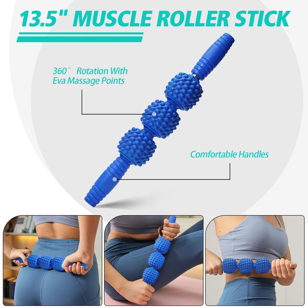 Foam Roller High Density Foam Roller Set for Deep Tissue Muscle Massage, 18" Trigger Point Fitness Exercise Massage Roller, Self-Myofascial Release for Whole Body (Black-18(2 in 1))