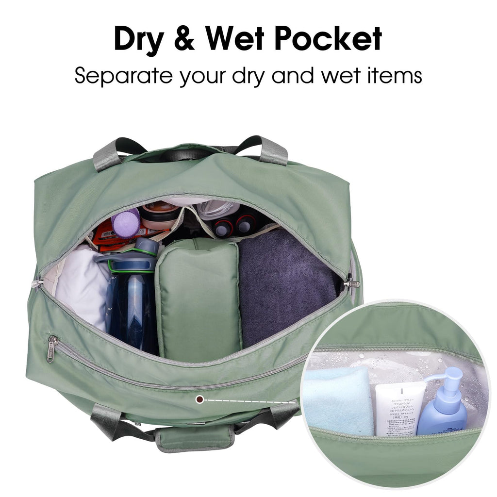 Ceneda 20" Gym Bag for Women with Wet Pocket & Shoe Compartment, Lightweight Duffel Waterproof Carry On Duffle for Travel, Yoga, Overnight (Green)