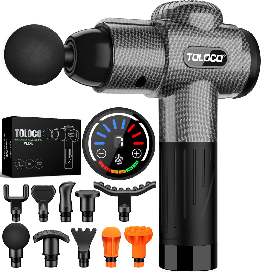 TOLOCO Massage Gun, Deep Tissue Back Massage for Athletes for Pain Relief, Percussion Massager with 10 Massages Heads & Silent Brushless Motor, Gifts for Fathers Day, Black