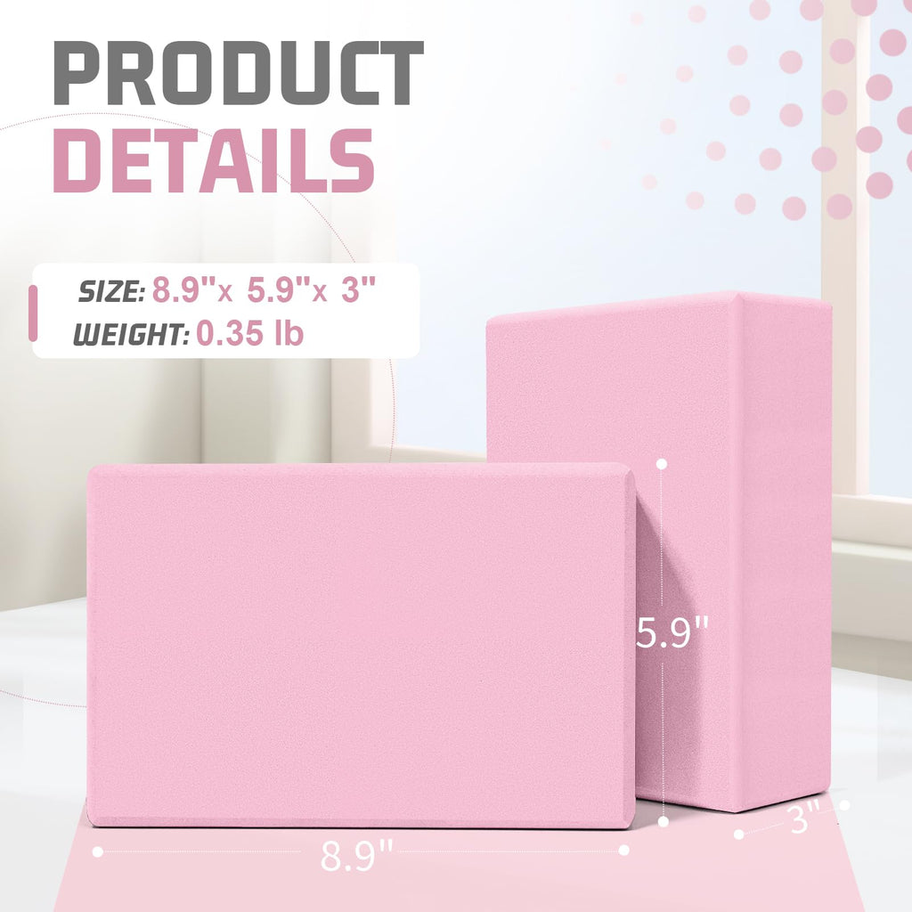 Yoga Blocks 2 Pack, EVA Foam Yoga Block Supportive, Non-Slip Exercise Blocks, Yoga Accessories for Pilates, Meditation, Balance, Stretching and Deep Poses