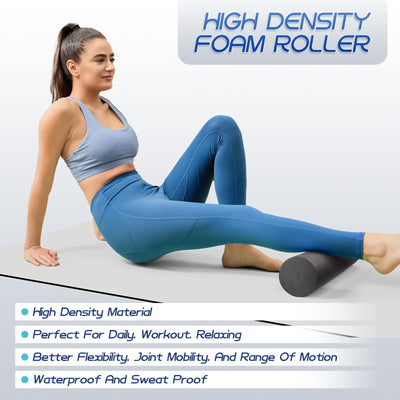 Foam Roller High Density Foam Roller Set for Deep Tissue Muscle Massage, 18" Trigger Point Fitness Exercise Massage Roller, Self-Myofascial Release for Whole Body (Black-18(2 in 1))