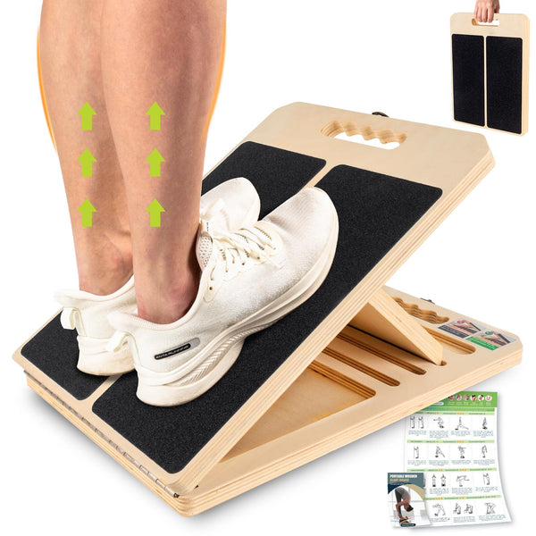 Slant Board for Calf Stretching, Adjustable Portable Wooden Incline Board for Calf Stretcher with Training Poster, 300 Lbs Weight Capacity Calf Stretch Wedge for Leg, Knees, Heel, Ankle & Stretching