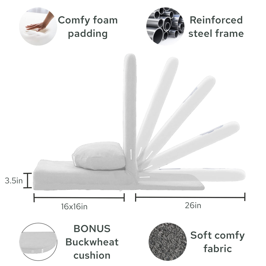 Mindful Modern Folding Pro Meditation Chair - Adjustable Meditation Seat with Back Support and Half Moon Buckwheat Meditation Cushion - Comfortable Mindfulness Living Room Floor Chair