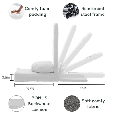 Mindful Modern Folding Pro Meditation Chair - Adjustable Meditation Seat with Back Support and Half Moon Buckwheat Meditation Cushion - Comfortable Mindfulness Living Room Floor Chair