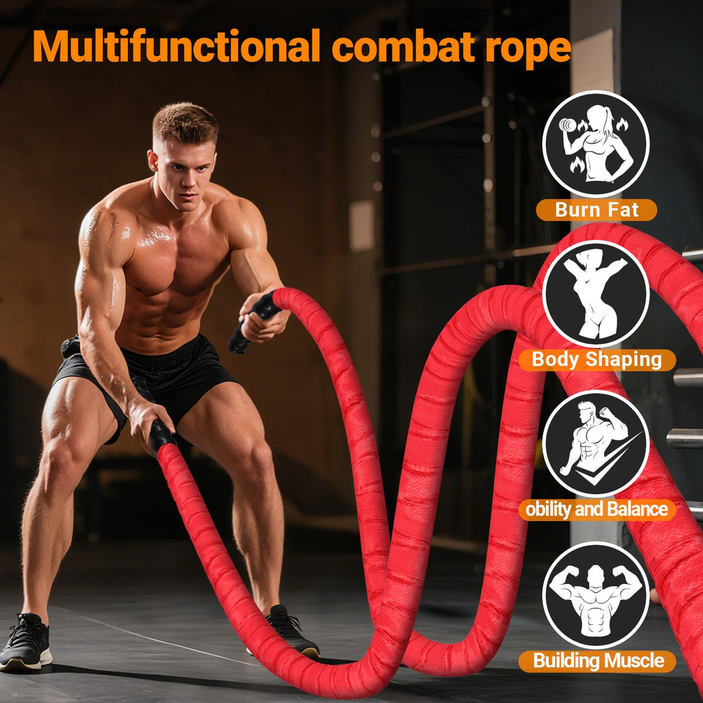 Battle Rope 1/1.26/1.5/2 Inch Diameter,Pink 30FT/40FT/50FT Exercise Workout Ropes for Home Gym Heavy Weighted Training Rope for Working Out