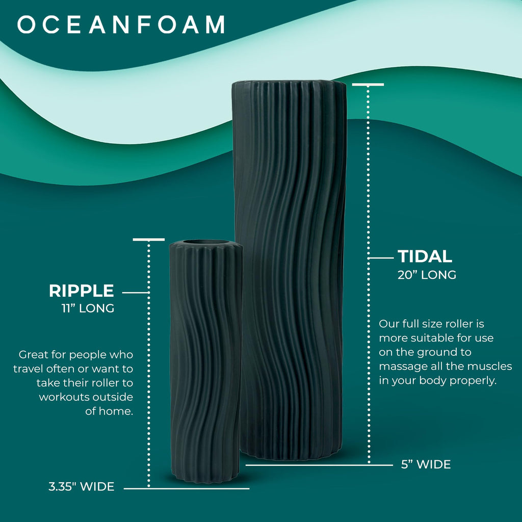 Oceanfoam Tidal Roller - Natural - Muscle Massage Foam Roller for Back Pain & Stretching - Firm and Ergonomic Wide Wave Textured - Yoga, Athletics, & Wellness - Full Size, 20" x 5"