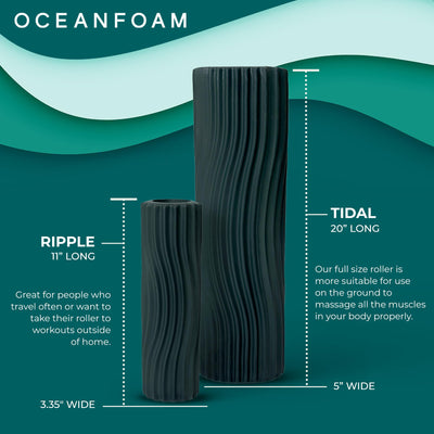 Oceanfoam Tidal Roller - Natural - Muscle Massage Foam Roller for Back Pain & Stretching - Firm and Ergonomic Wide Wave Textured - Yoga, Athletics, & Wellness - Full Size, 20" x 5"