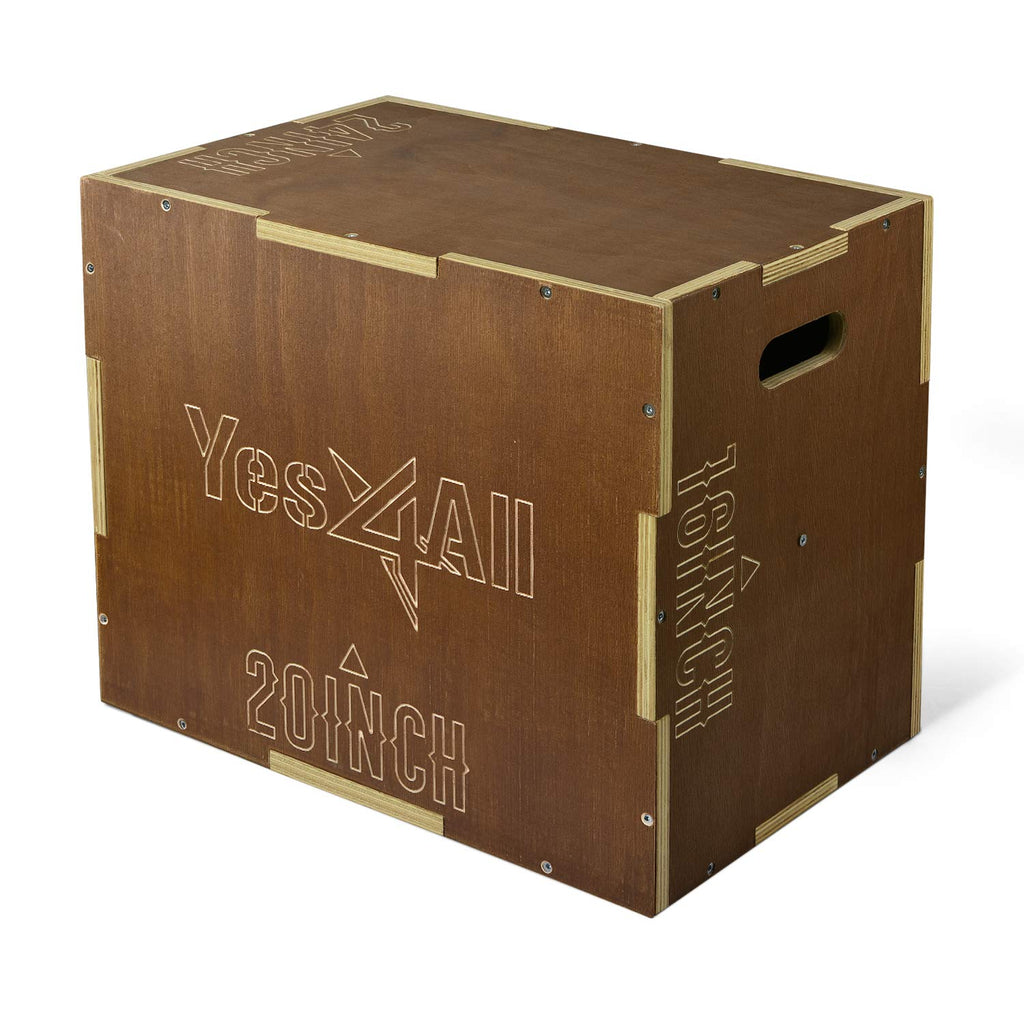 Yes4All Plyo Box, 3-in-1 Wooden Box Jumps for Home Gym, 450 lbs Boxes Step Up with Smooth Edges & Wide Built-in Handles for Jumping, Strength Training, Lunges, Squats, Dips