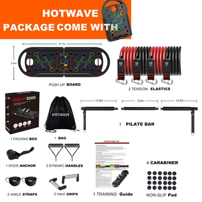 HOTWAVE Portable Exercise Equipment with 16 Gym Accessories,20 in 1 Push Up Board Fitness,Resistance Bands with Ab Roller Wheel,at Home Workout for Men