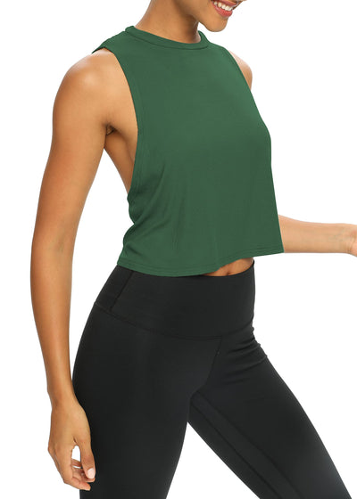 Bestisun Womens Open Back Workout Shirts Cropped Yoga Tank Tops Backless Athletic Clothes