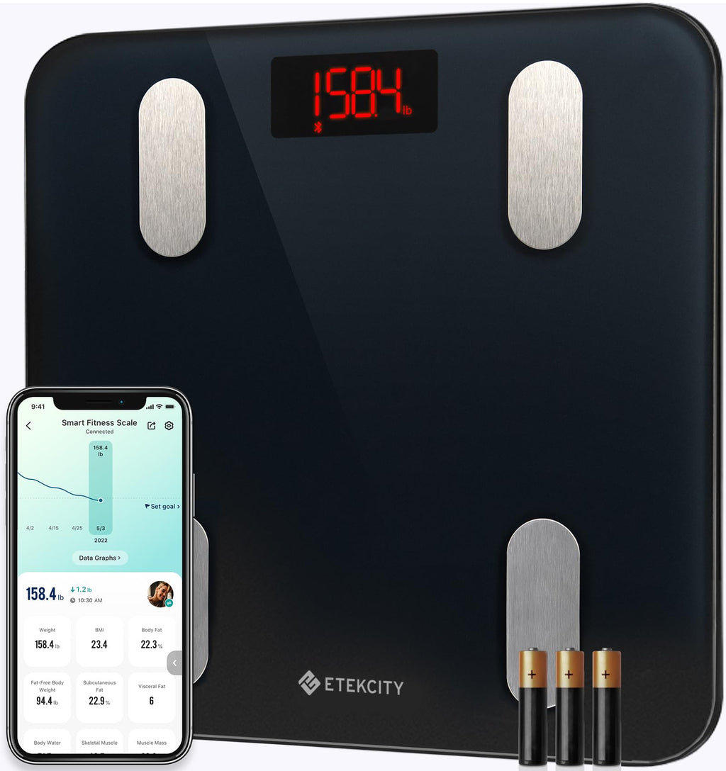 Etekcity Smart Rechargeable Scale for Body Weight, BMI, Fat, Muscle Mass, FSA&HSA Eligible, Digital Bathroom Scale with 13 Metrics, Secret Mode, Bluetooth Connect to Free Apps, Rainbow White