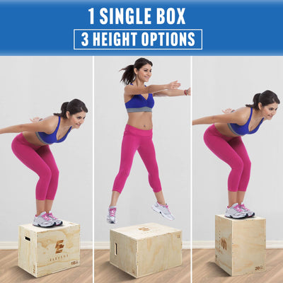 Elevens 3 in 1 Wooden Plyo Box Jump Box Plyometric Box for Jumping Trainer, Skipping, Jumping, Lunges, Box Jumps, Squats, Step-Ups, Dips