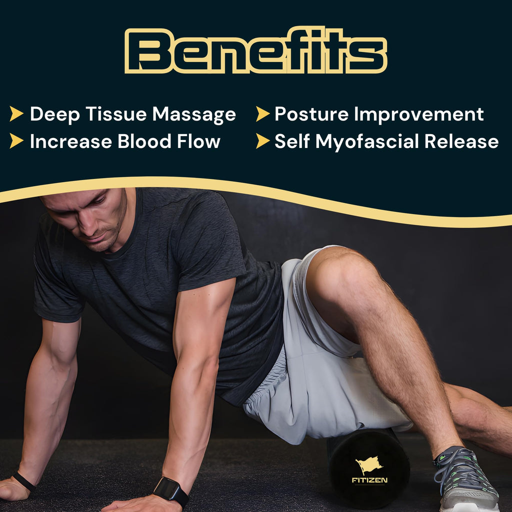 Fitizen Foam Roller – Muscle Massage Rehab Stiff Back Pain Physical Therapy Deep Tissue Firm Exercise Equipment Home Gym Stress Yoga Pilates for The Fit Citizen by FitNation