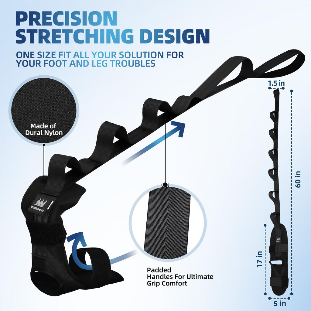 Foot and Calf Stretcher-Stretching Strap For Plantar Fasciitis, Heel Spurs, Foot Drop, Achilles Tendonitis & Hamstring. Yoga Foot & Leg Stretch Strap. (Black)