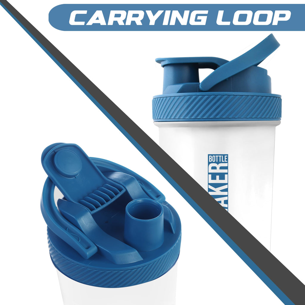 KICHLY Shaker Bottle 1 Pack - 28 Ounce Plastic Protein Shaker Bottle for Pre & Post workout with Twist & Lock Protein Box Storage (Clear/Navy)