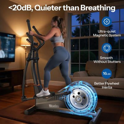 Niceday Elliptical Machine, Elliptical Exercise Machine for Home with Hyper-Quiet Magnetic Driving System, Elliptical Trainer with 15.5IN & 20IN Stride, 16 Resistance Levels, 500LBS Loading Capacity