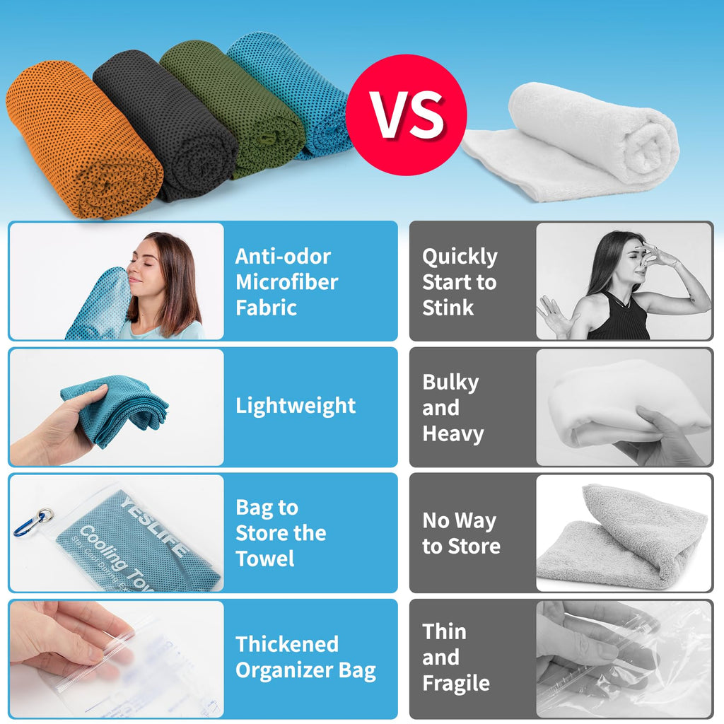 YESLIFE 4 Pack Cooling Towel 40"x12", Gym Towels for Men and Women, Soft Breathable Workout Towels for Yoga, Running, Sport, & More (Blue, Grey, Green, Pink)