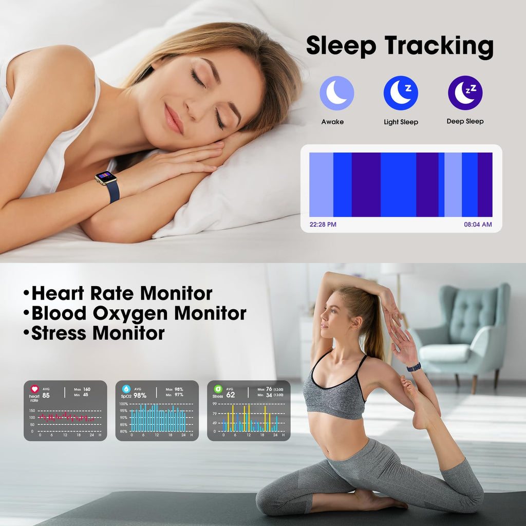 Smart Watch for Women Men, Fitness Tracker Watch with Heart Rate Monitor, Sleep, Blood Oxygen Tracker, 5ATM Waterproof Smartwatch Sports Watch Compatible with Android iOS Phones Step Calories Counter