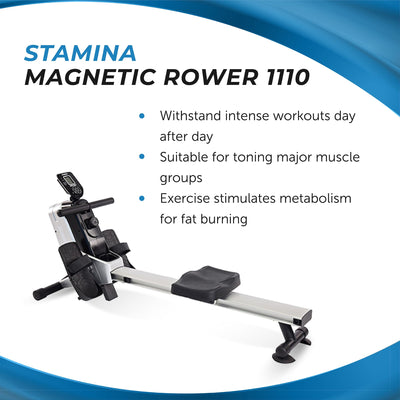 Stamina Magnetic Rower - Rower Machine with Smart Workout App - Rowing Machine with Magnetic Resistance for Home Gym Fitness - Up to 250 lbs Weight Capacity