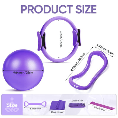 Home Pilates Kit for Women Pilates Equipment Ring and Ball Set Magic Circle Hoop with 5 Resistance Bands Compact Toning Fitness Essentials Starter Set Accessories