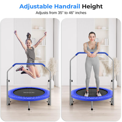 SereneLife 36/40" Foldable Mini Trampoline - Compact Fitness Trampoline for Kids Adults, Exercise Rebounder with Foam Handle, Indoor/Garden Workout Equipment, Max Load 150/220 lbs