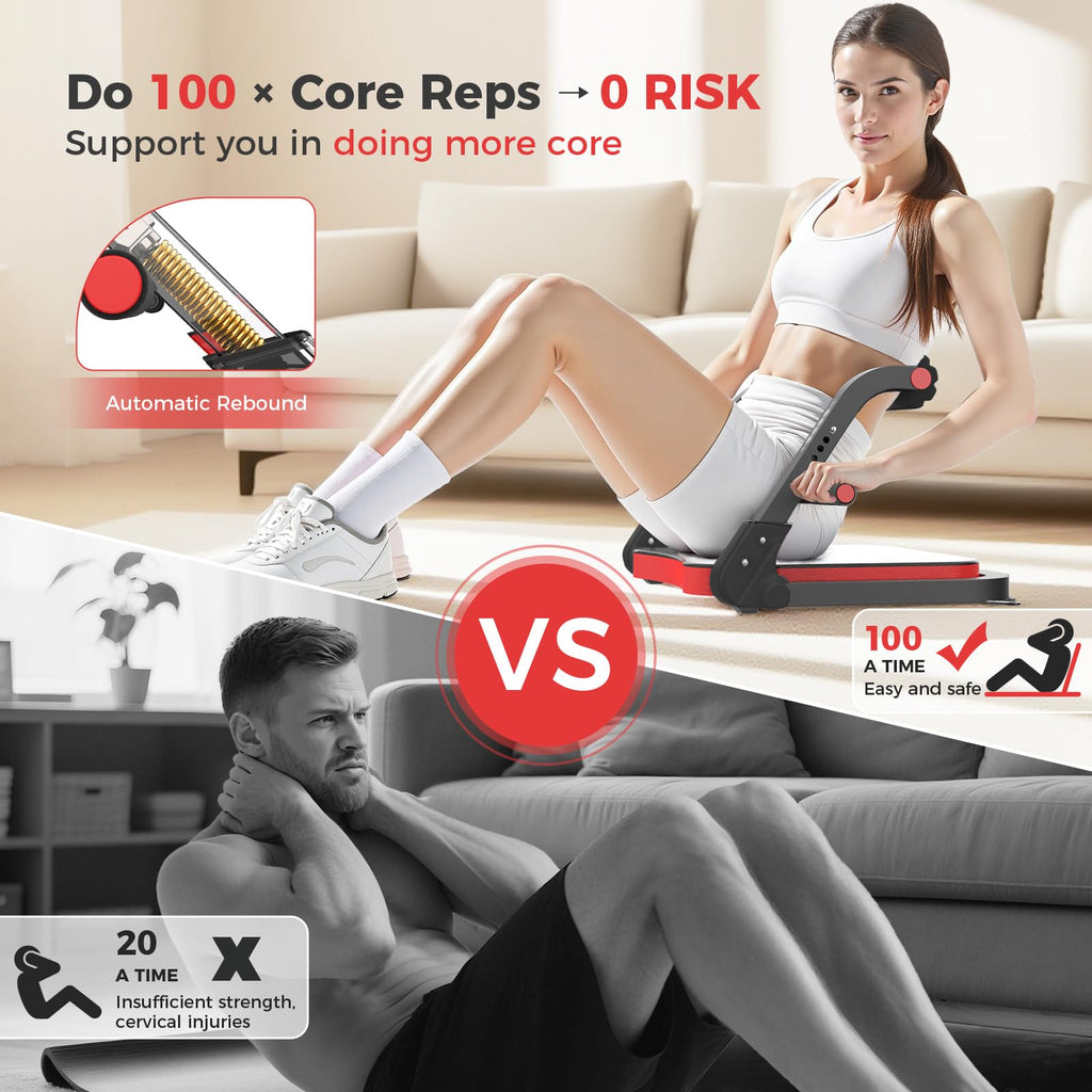 Ab Machine,Sit Up Exercise Equipment& Core Machine, Workout Equipment,Adjustable Ab Trainer with 3 Resistance Levels and Removable Auxiliary Handle,Home Gym Fitness Equipment for All Ages