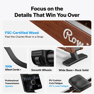 MERACH Pro-Grade Rowing Machines for Home, Smart Magnetic Rowing Machine with Self-Generation, Double Resistance and 400 LBS MAX Load, Wooden Tracks for Silent Sliding, MERACH App 1000+ Course & Games