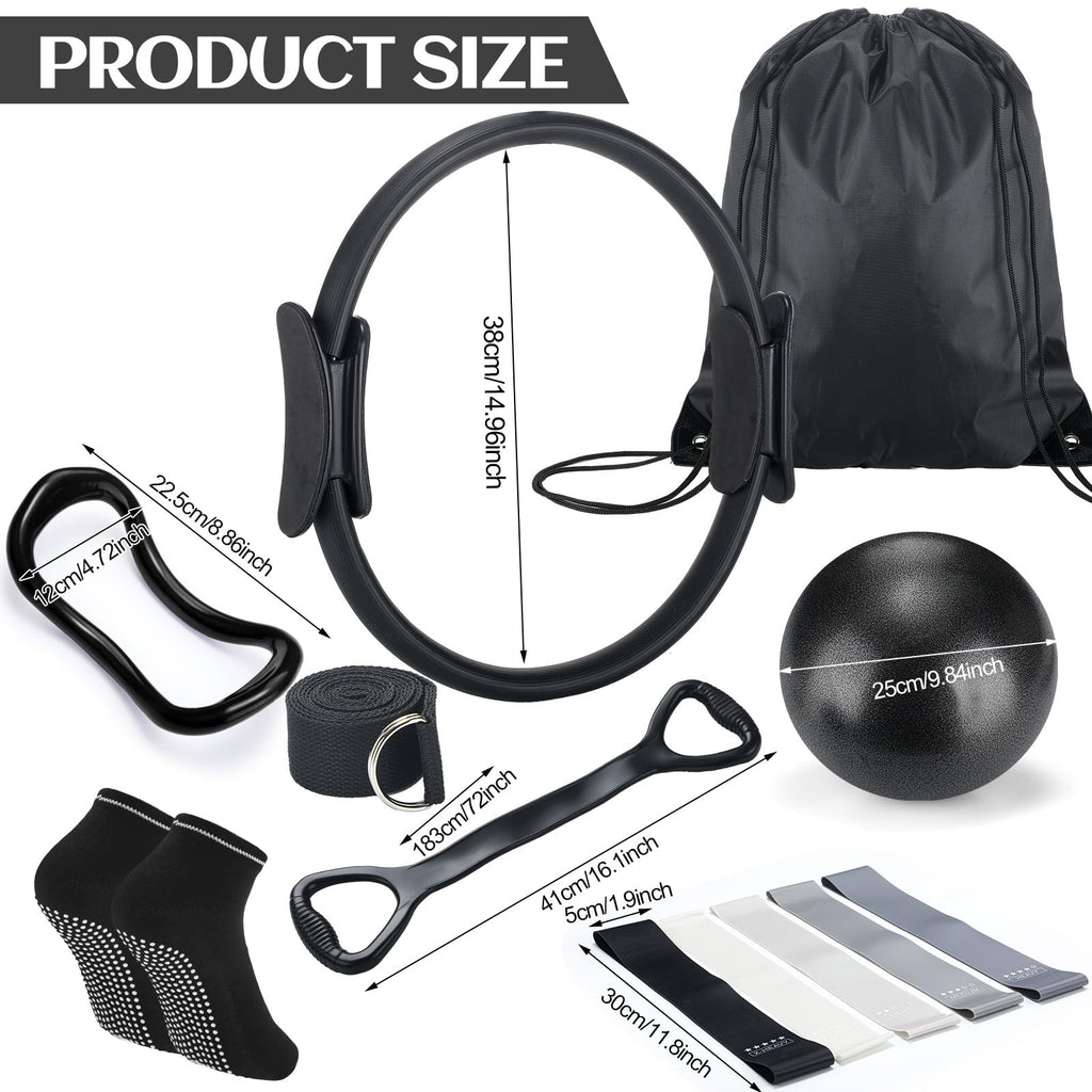 Pilates Ring Circle Set 18 Pcs Exercise Equipment Accessories for Women Workouts Pilates Ball Stretching Strap Magic Circle Yoga Ring Gym Back Bag Resistance Band Anti Slip Socks