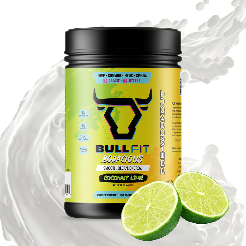 BULLFIT Pre Workout Powder, Pina Coolada Flavor, Pre-Workout Support for Men & Women, L Citrulline, Creatine, Beta Alanine & Electrolytes, Powdered Drink Mix with No Sucralose & Zero Sugar, 20 Srvgs
