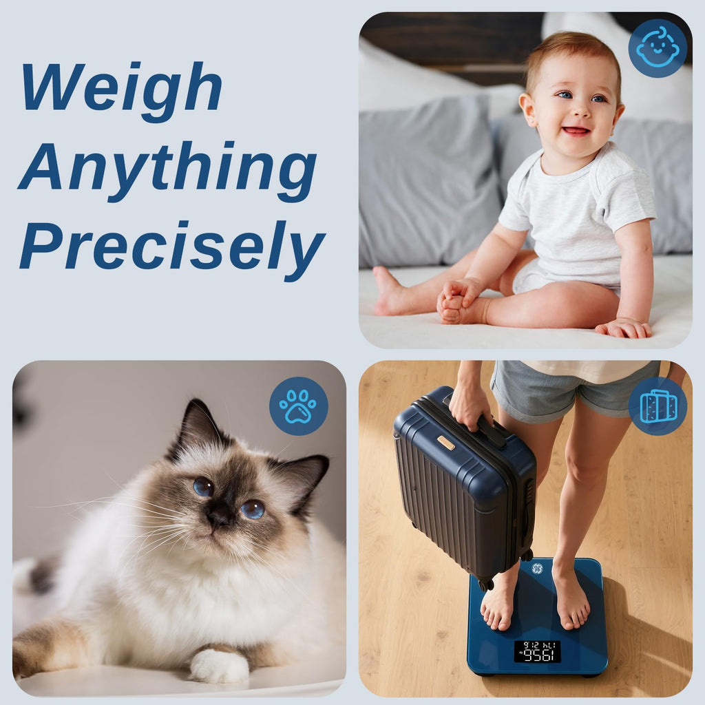 GE Smart Scale for Body Fat, BMI Muscle Mass Digital Bathroom Weight Scales Bluetooth Electronic Body Composition Monitor for People with App Large Display, Accurate 400lb Weighing