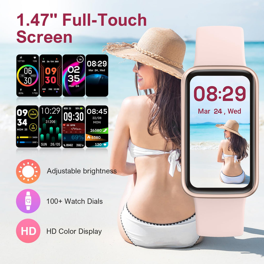 Fitness Tracker,Smart Watch with 24/7 Heart Rate Blood Oxygen Sleep Monitor,1.47" HD Touchsreen with Step & Calorie Counter 100+ Sport Modes Health Activity Trackers for Men and Women (Pink)