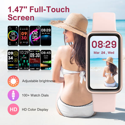 Fitness Tracker,Smart Watch with 24/7 Heart Rate Blood Oxygen Sleep Monitor,1.47" HD Touchsreen with Step & Calorie Counter 100+ Sport Modes Health Activity Trackers for Men and Women (Pink)