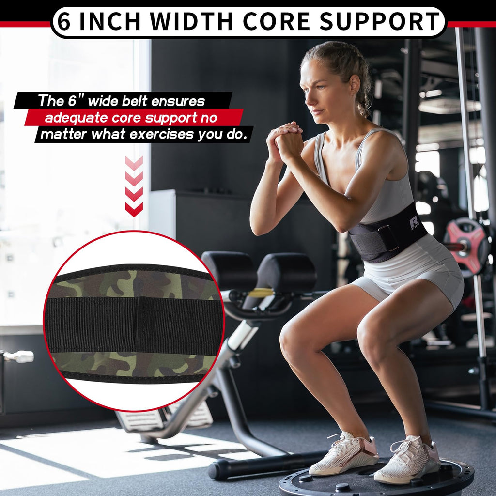 RitFit Weight Lifting Belt - Great for Squats, Lunges, Deadlift, Thrusters - Men and Women - 6 Inch Black/Camouflage