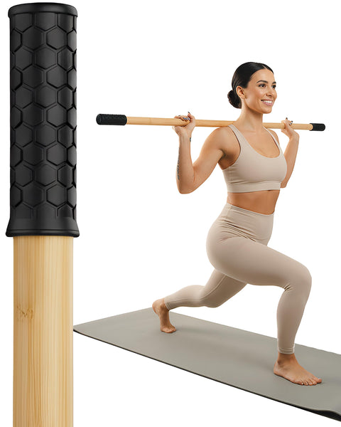5ft Yoga Stick Made from Natural Bamboo - Stretching Stick for Mobility, Balance, Pilates & Physical Therapy - Exercise Stick with Non-Slip Ends - Includes 20+ Video Tutorials
