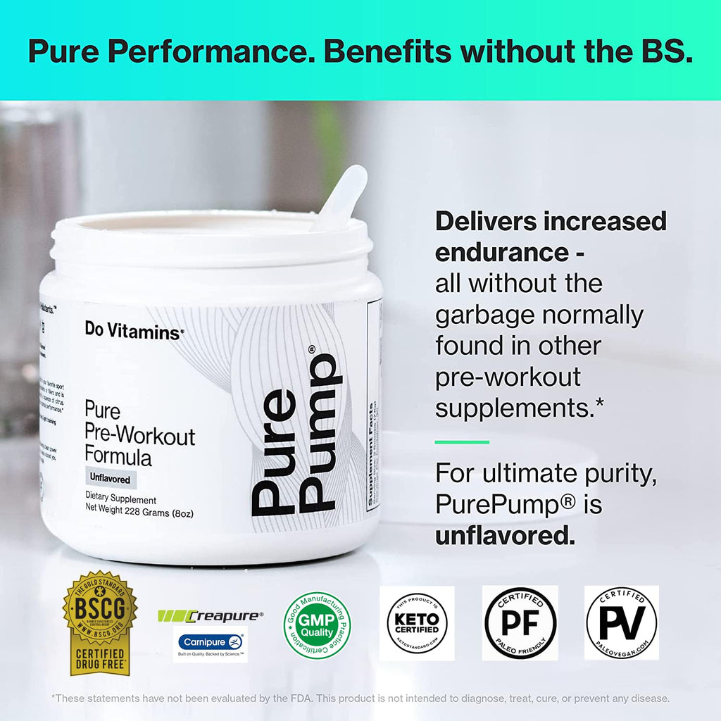 Do Vitamins - PurePump Unflavored All-Natural Pre Workout Powder for Men & Women - Clean Preworkout with Creatine, BCAA, Beta Alanine - Best for Energy, Focus & Pump - Vegan, Keto, Paleo 30 Servings