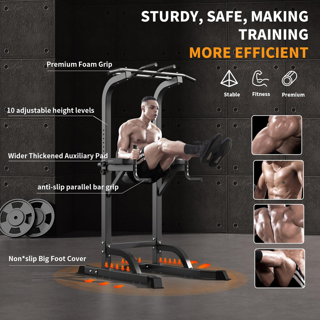 Power Tower Pull Up Bar and Dip Station, Multi-Function Home Gym, Strength Training Fitness Equipment, Height Adjustable