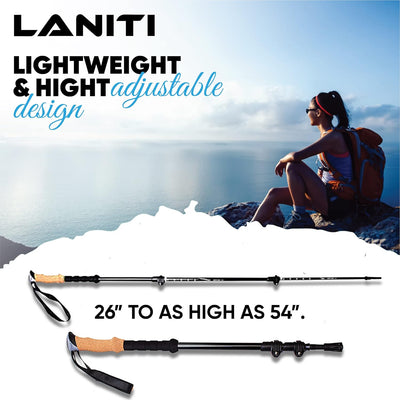 Laniti Nordic Walking Sticks – Adjustable Hiking Poles Expandable to 54" – Lightweight Trekking Poles with 10 Tips – Shock-Absorbing Carbon Fiber & Aluminum – for Men, Women